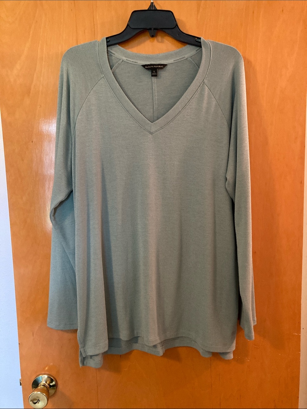 Banana Republic Sage Green V-Neck Long Sleeve Tee
